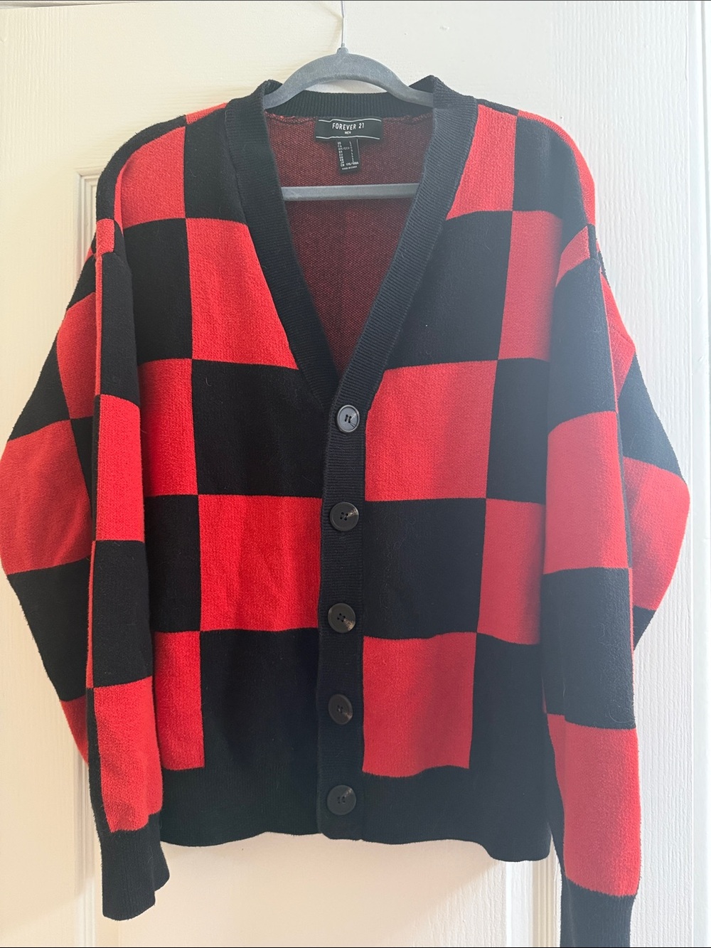 Forever 21 Red and Black Checkerboard Men's Cardigan